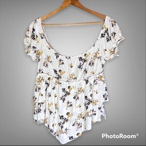 Free People Floral Off the Shoulder Layered Peasant Cottage Core Top Size Medium
